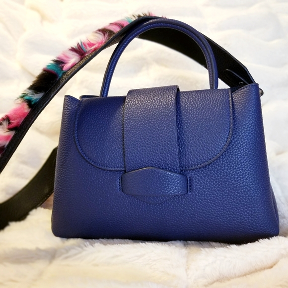 Zara Handbags - Zara blue faux leather purse with faux fur strap